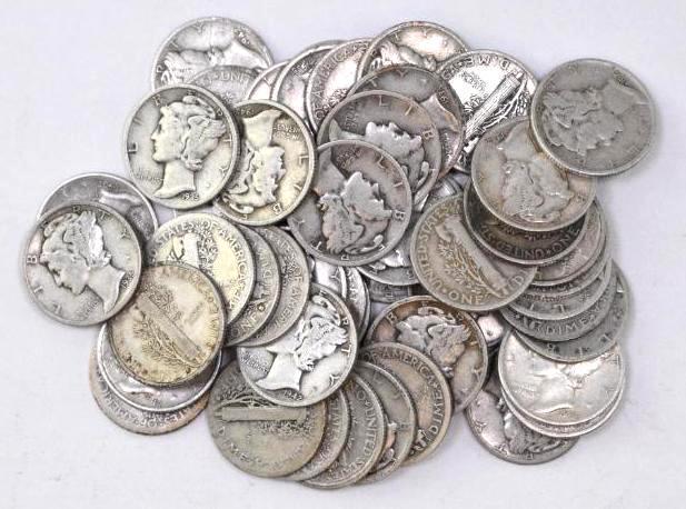 Group of (50) Mercury Silver Dimes (1 of 1)