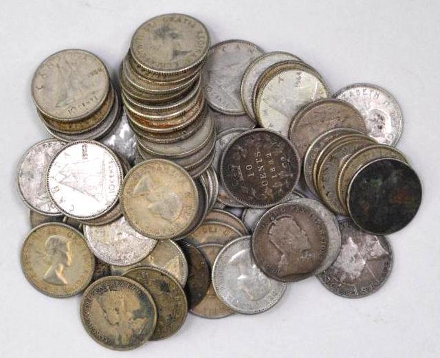 Group of (65) Canada Silver Dimes (1 of 1)