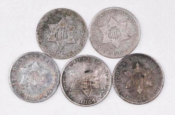 Group of (5) Three Cent Piece Silver (1 of 2)