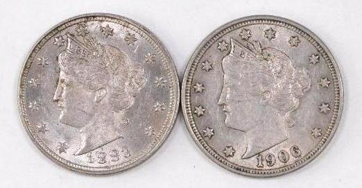Group of (2) Liberty Nickels: Includes 1883 No Cent & 1906.