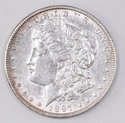 1897 O Morgan Silver Dollar.: AU details.