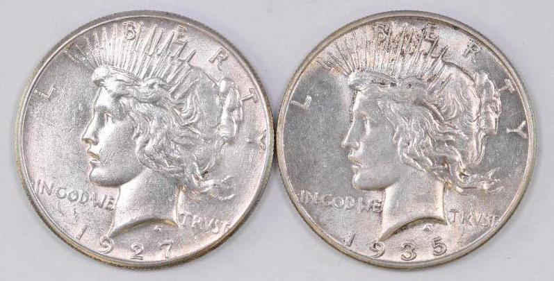 Group of (2) Peace Silver Dollars (1 of 2)