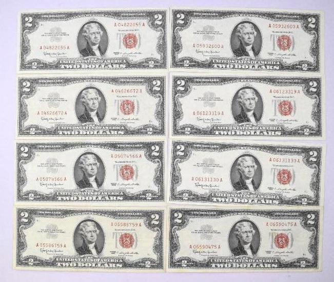 Group of (8) 1963 $2 Legal Tender Notes (1 of 2)
