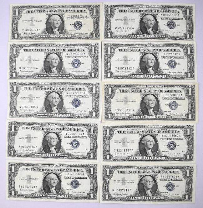 Group of (10) 1957-B $1 Silver Certificate Notes (1 of 2)
