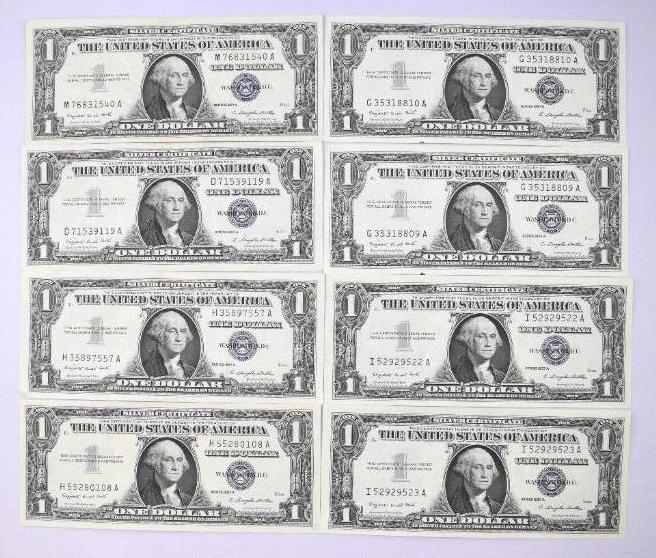 Group of (8) 1957-A $1 Silver Certificate Notes (1 of 2)