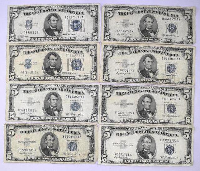 Group of (8) $5 Silver Certificate Notes (1 of 2)