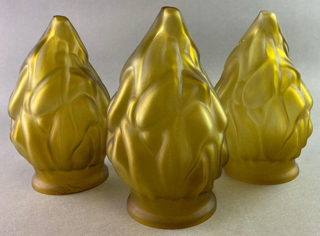 Group of 3 Flame Shaped Light Fixture Globe: Measures approximately 8 inches tall. Comtempary Items Made in the last 20 years