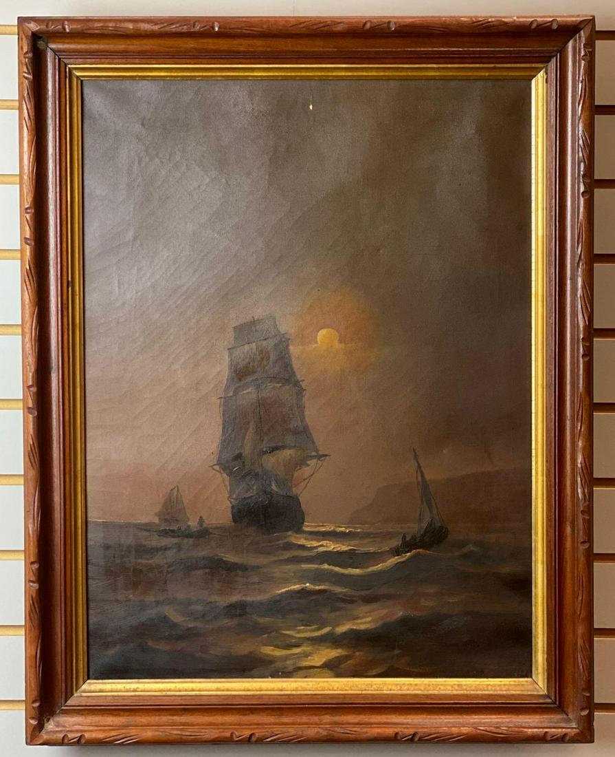 Framed oil painting on canvas-sunset sail: Frame-22.25x28.25 inches, canvas-18x24 inches
