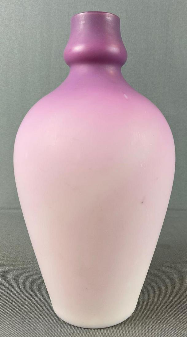Burmese White and Pink glass vase: Appx 9 inches, purple gradient, some inclusions, bubbles