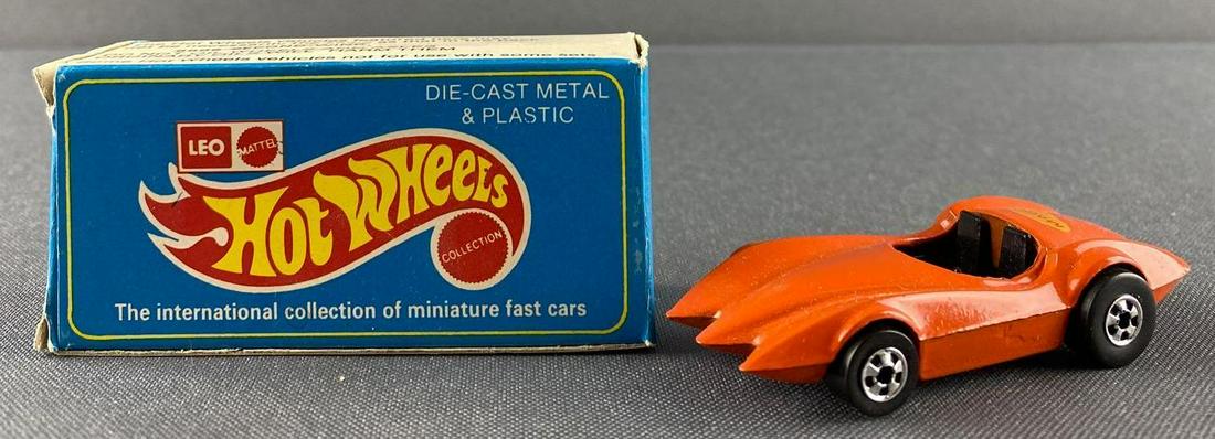 Leo Mattel Hot Wheels No. 9996 Second Wind: Die-cast vehicle with original box, orange body color. 1979 Mattel Toys (India) Ltd.
