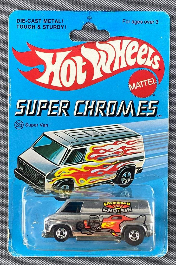 Hot Wheels Super Chromes No. 35 Super Van: Die-cast vehicle, new in original packaging, silver body color. 1974 Mattel, Inc. Made in Hong Kong