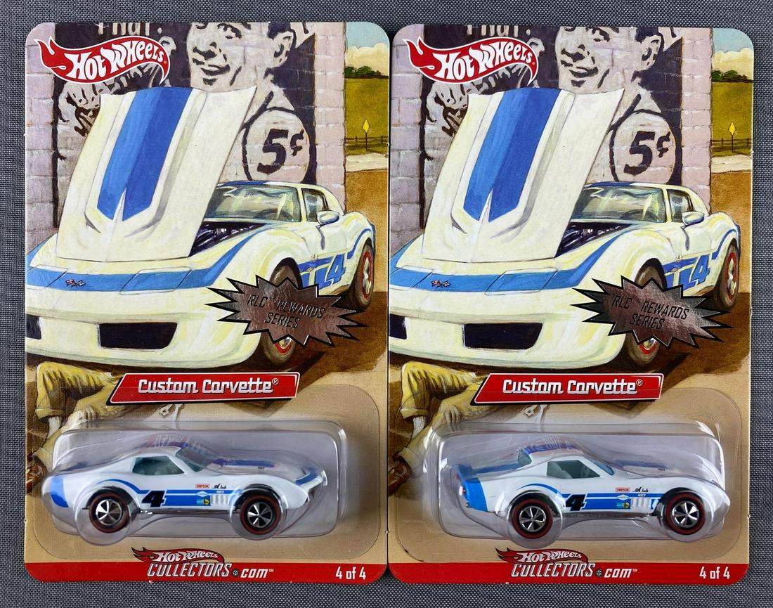 Group of 2 Hot Wheels RLC Rewards Series Custom: Limited Edition die-cast vehicles, new in original packaging, white body color, 4198 and 4519/4981, 2007 Mattel, Inc.