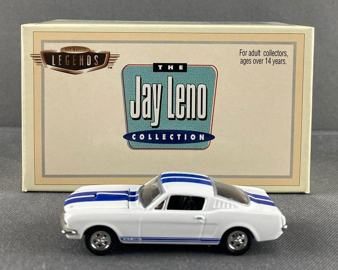 Hot Wheels Legends Jay Leno Collection Shelby GT 350: White and blue body, new in original packaging. Made in China. 1998 Mattel, Inc.
