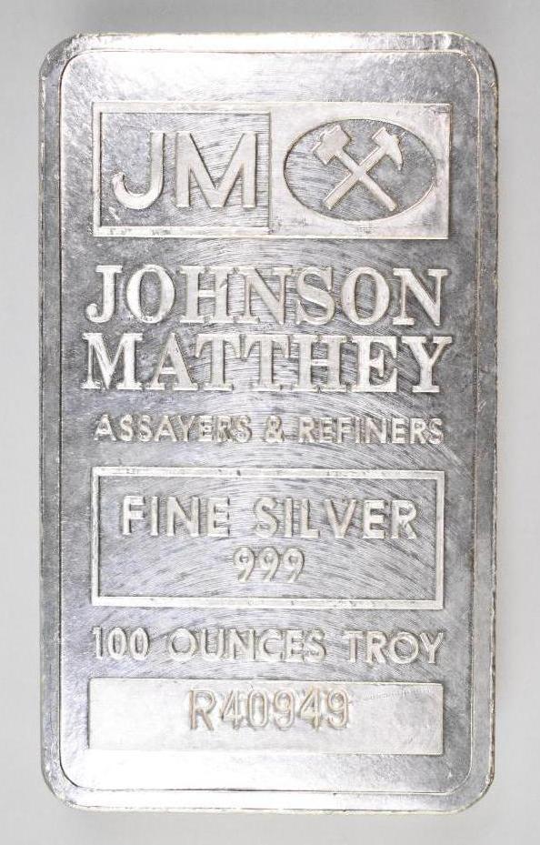 Johnson Matthey 100oz. .999 Fine Silver Ingot/Bar: One Hundred Ounces .999 Fine Silver.