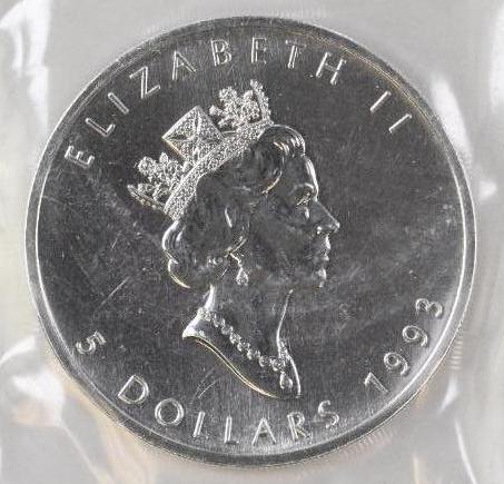 1993 $5 Canada Maple Leaf 1oz. .9999 Fine Silver (1 of 2)