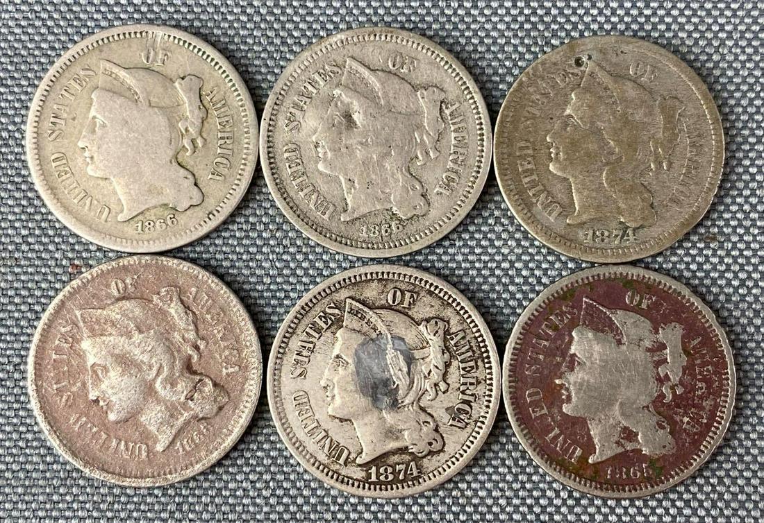 Group of 6 Three Cent Nickels (1 of 2)