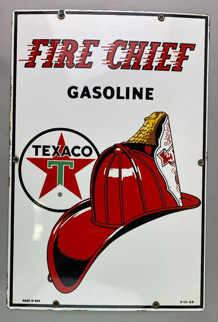 Vintage Fire Chief Gasoline Porcelain Advertising Sign (1 of 2)