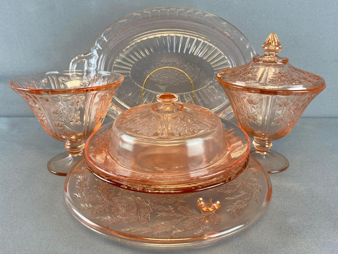 8 piece group assorted Pink Depression Glass (1 of 4)