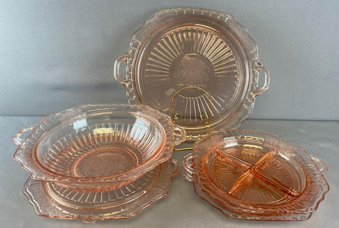 Group of 5 pieces Anchor Hocking Mayfair Open Rose (1 of 6)