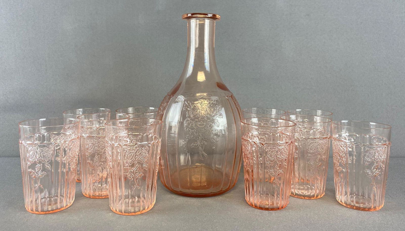 11 piece group Anchor Hocking Mayfair Open Rose carafe (1 of 6)