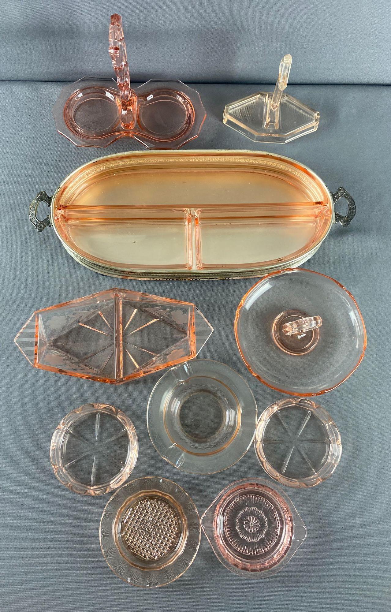 10 piece group assorted Pink depression glass ashtrays (1 of 4)