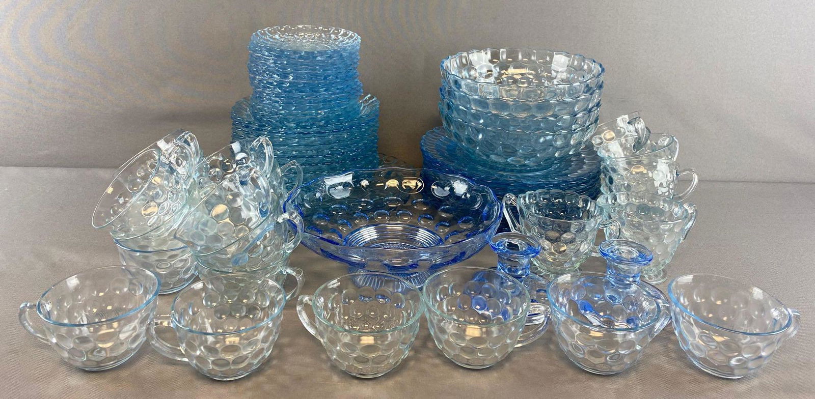 Group of appx 70 pieces Blue glass plates, bowls, and (1 of 3)