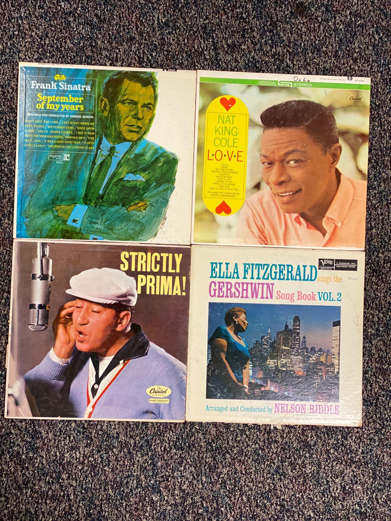 Albums-Jazz 33s: Group of 40 plus. Includes Ella Fitzgerald, Frank Sinatra, Mills Brothers, Duke Ellington, Bing Crosby, Doris Day, Count Basie, and much more.