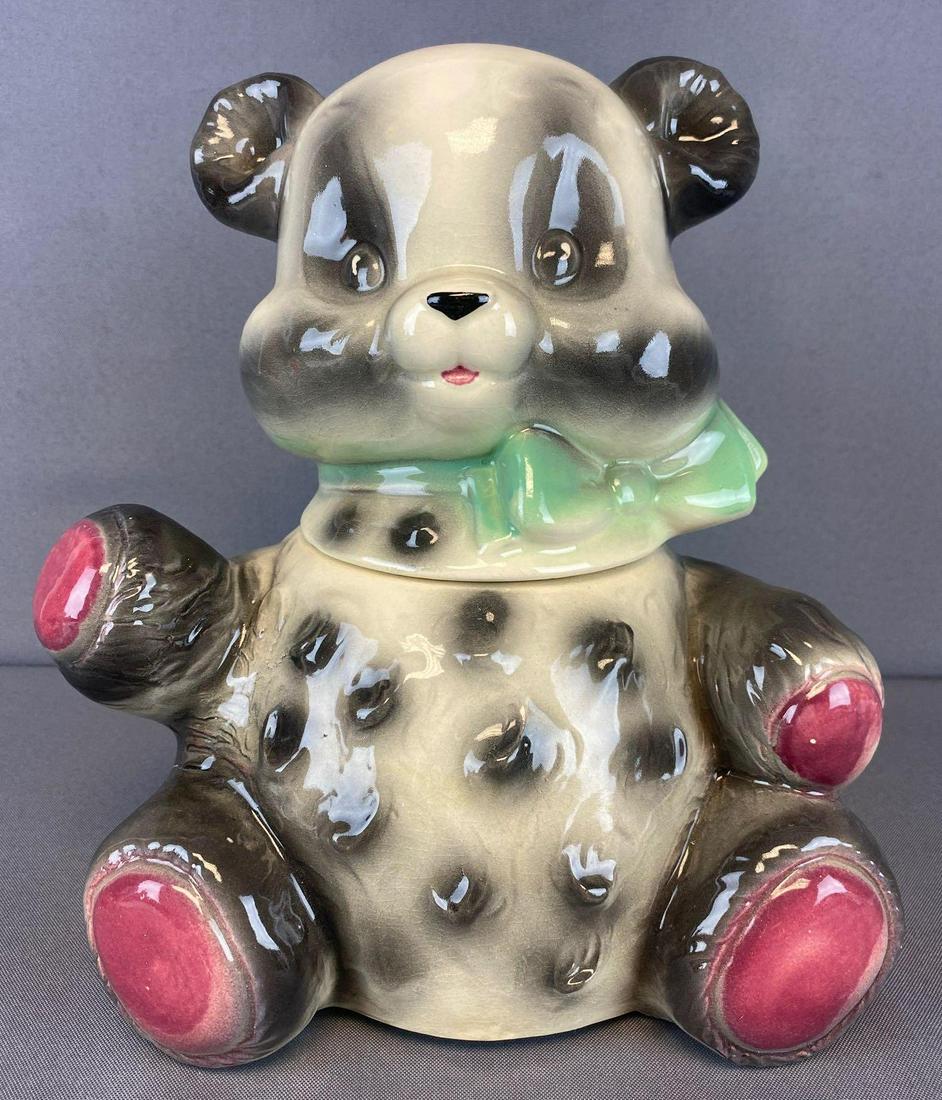 Brush Pottery Cookie Jar-Panda: Appx 9.75x10.5 inches, crazing throughout