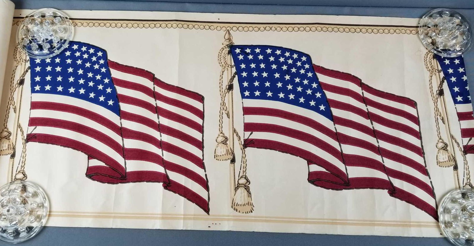 Early patriotic wallpaper/border: 19.5 inches tall. American flag design