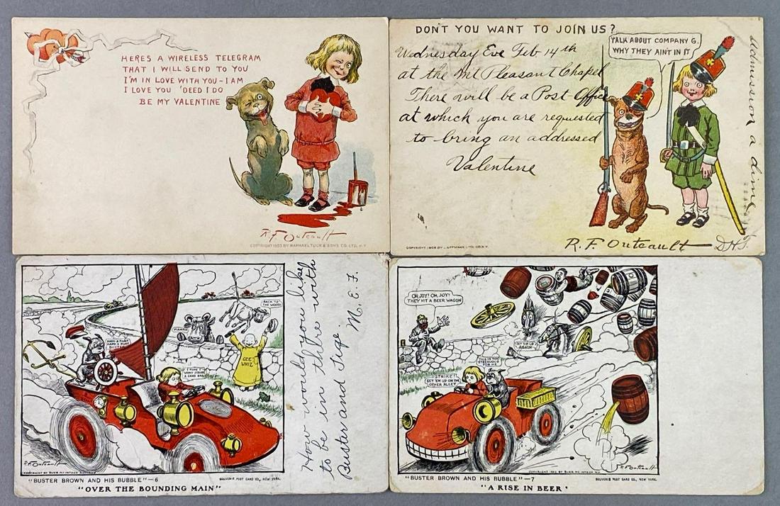 Postcards-R F Outeault Artist Signed: group of 10. Art by R F Outeault. Includes Black Americana, Buster Brown, and holiday cards.