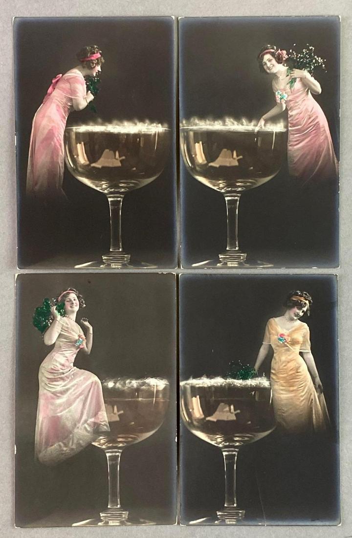Postcards-Lady with Champagne Real Photos Tinted (1 of 2)