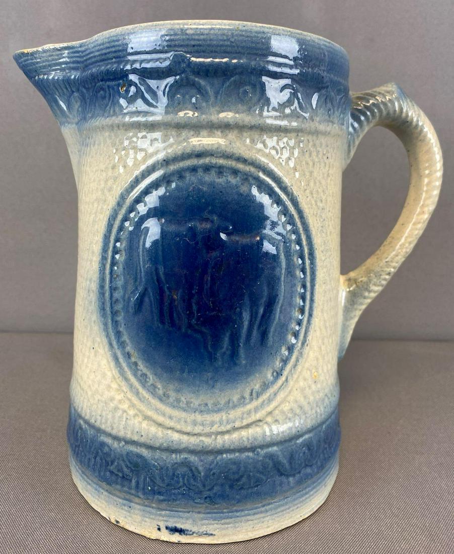 Blue and white stoneware pitcher (1 of 8)