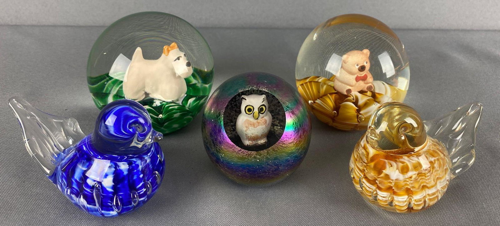 Group of 5 art glass paperweights (1 of 7)