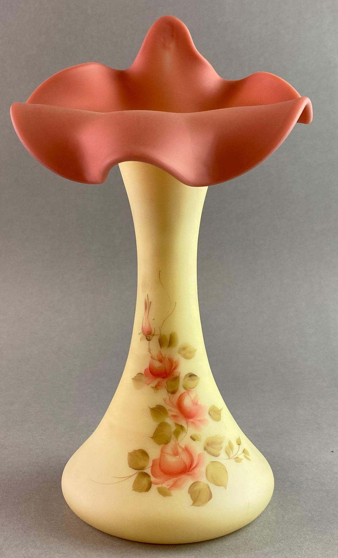 Hand Painted Custard Glass Vase Artist Signed (1 of 4)