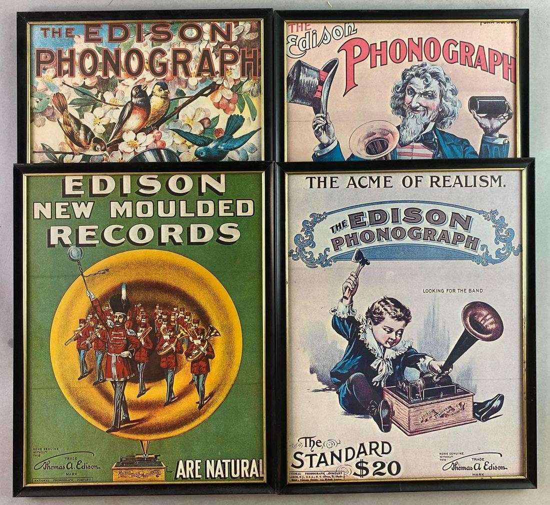 Group of 4 Framed Edison Cylinder Phonograph Prints (1 of 3)