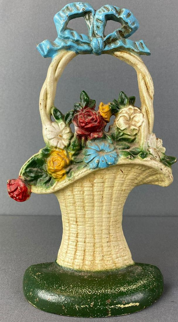 John Wright Cast Iron Flower Basket Doorstop: 5.25X10.25 inches