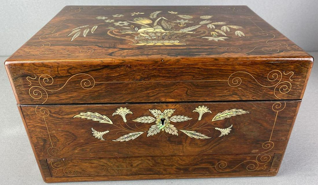 Rosewood Marquetry Inlaid Ladies French Necessaire (1 of 6)