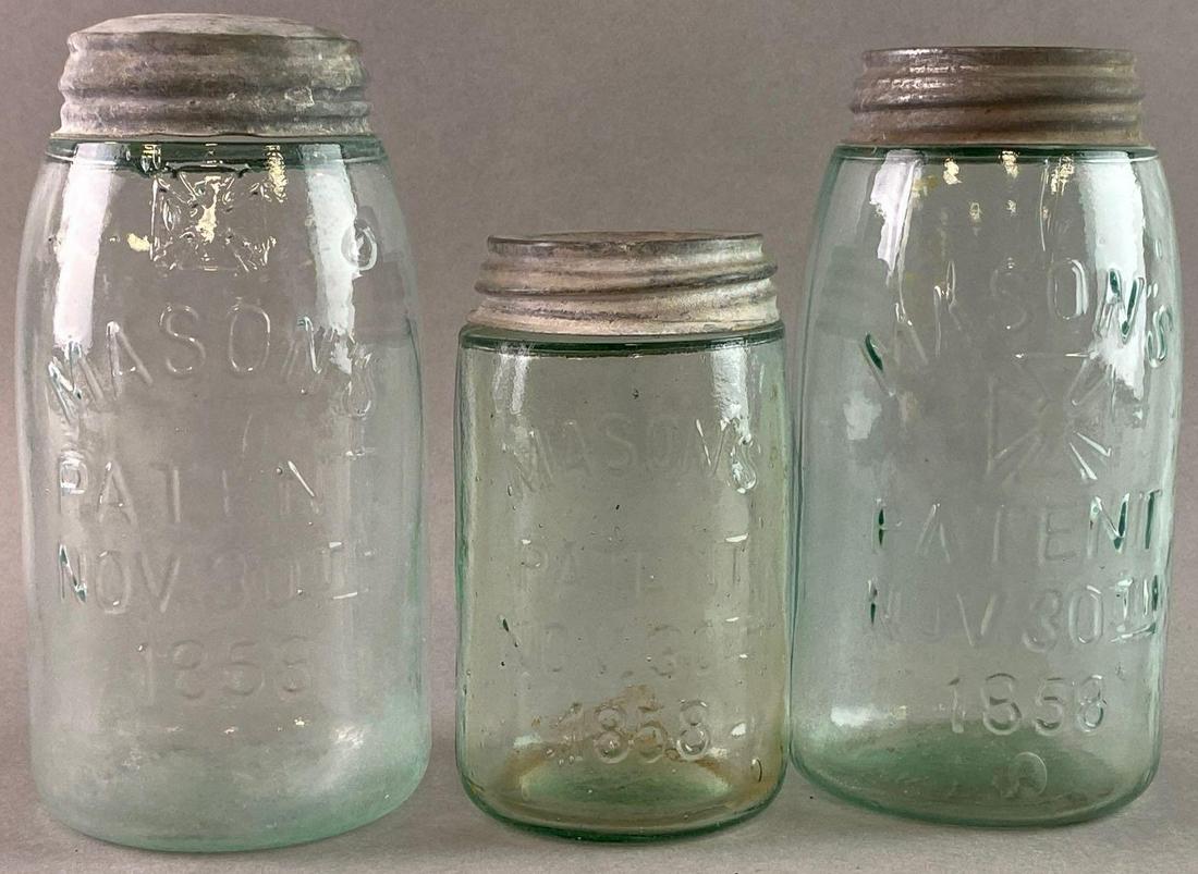 Group of 3 Masons Caning Jars: Tallest measures approximately 7 1/4 x 3 3/4 inches.