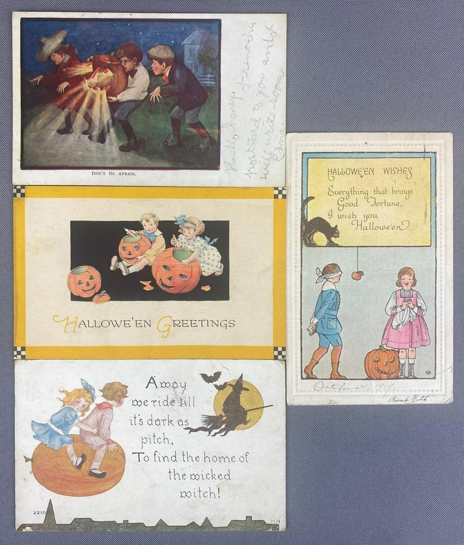 Postcards-Halloween: Group of 4, children, Jack-O-Lanterns