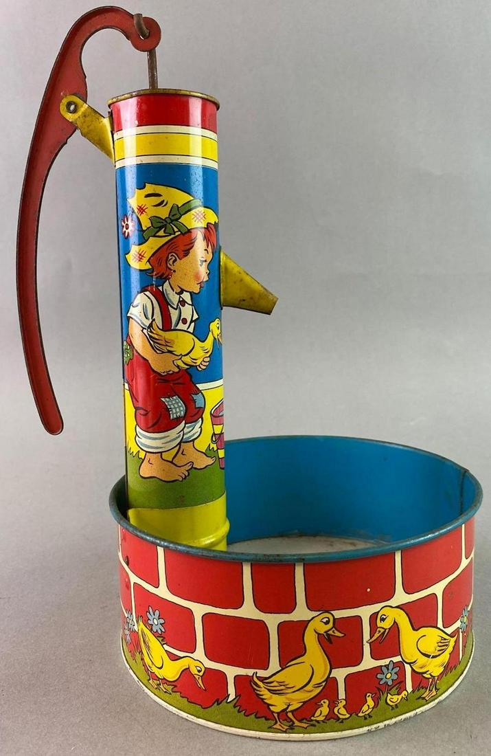 Ohio Arts Tin Litho Toy Pump: Measures approximately 10 x 7 inches. Untested.
