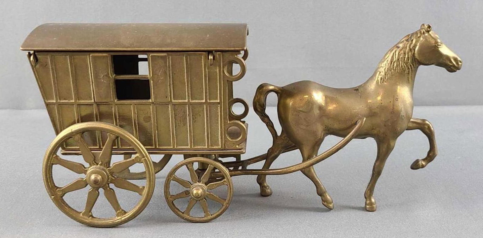 Brass horse and carriage: 12.5 inches.