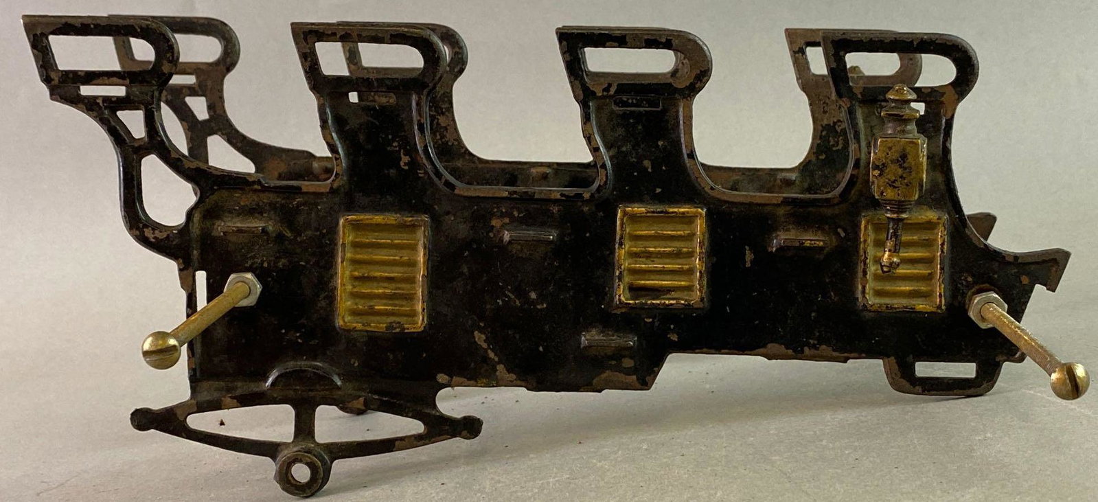 Antique Cast Iron Carriage Side Plates: Measures approximately 11 1/2 x 5 1/4 inches.