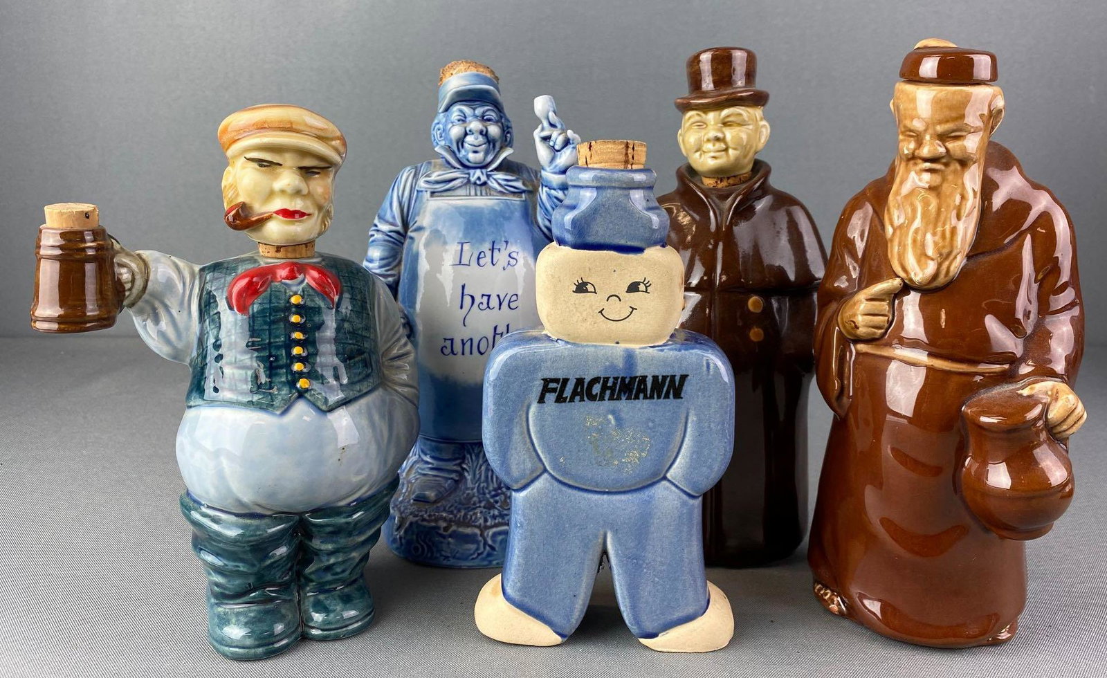 Group of Figural Flasks: Have some crazing, largest is 3X3.5X9.25