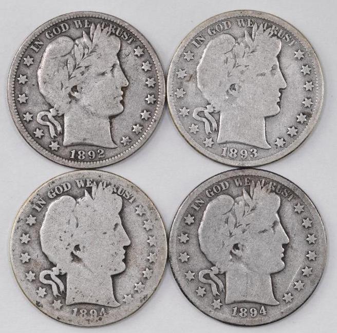 Group of (4) Barber Silver Half Dollars (1 of 2)