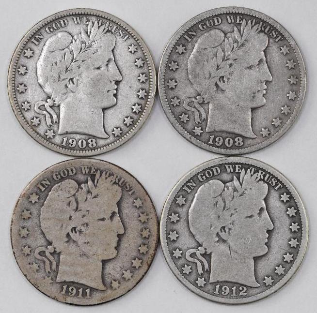 Group of (4) Barber Silver Half Dollars (1 of 2)