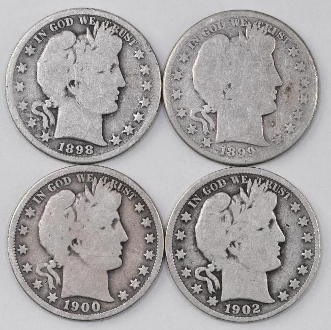 Group of (4) Barber Silver Half Dollars (1 of 2)