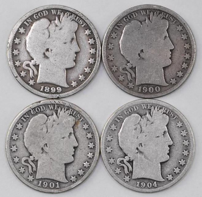 Group of (4) Barber Silver Half Dollars (1 of 2)