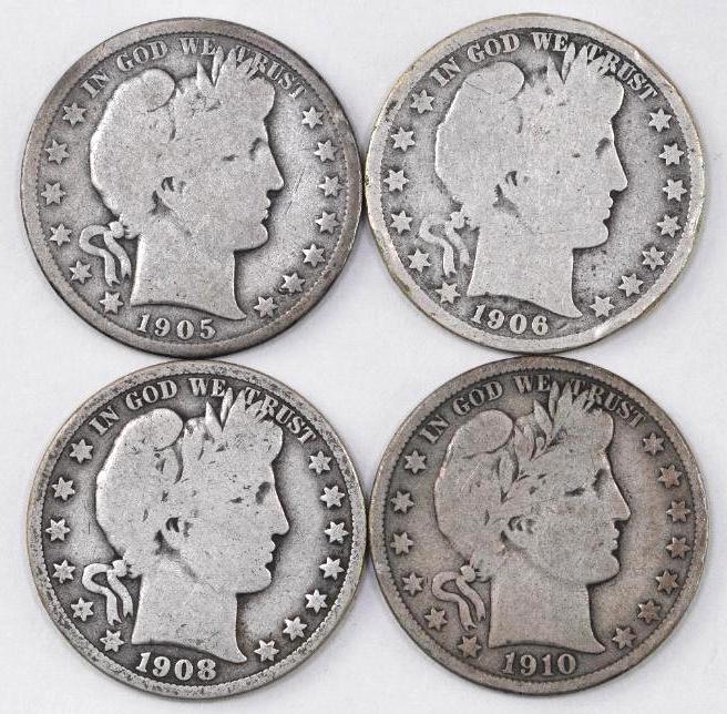 Group of (4) Barber Silver Half Dollars (1 of 2)