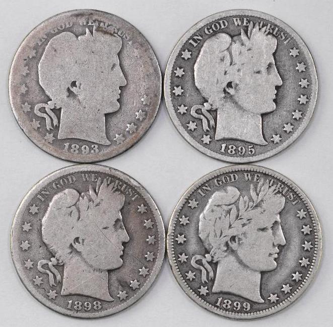 Group of (4) Barber Silver Half Dollars (1 of 2)