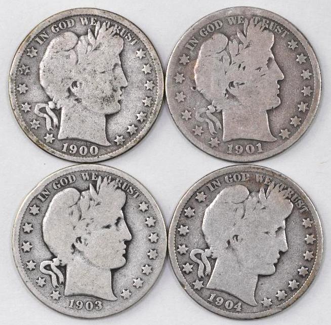 Group of (4) Barber Silver Half Dollars (1 of 2)